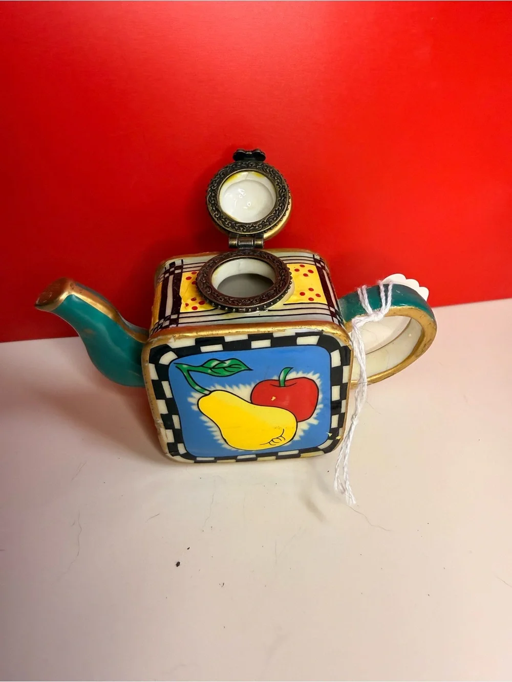 Colorful Fruit-Print Square Ceramic Teapot - Multicolor Trinket Box